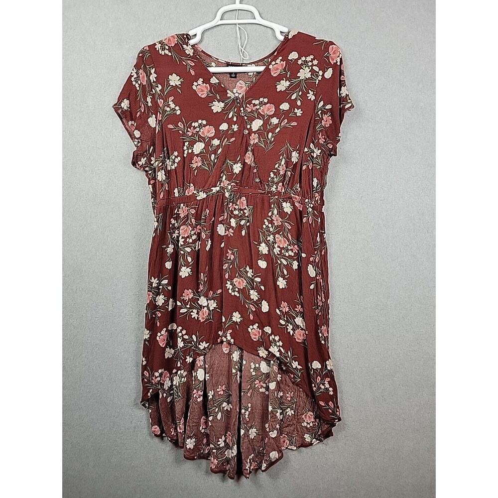 Floral V-Neck Short Sleeve Dress in Rust Pink